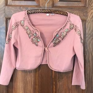 Anthropologie Moth rose pink beaded cardigan